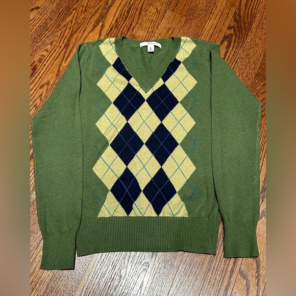 Merona Green Argyle V-Neck Sweater Women’s XS - Picture 2 of 4